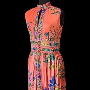 1970s Maxi Dress Maurice Dress Sleeveless Party Hostess Goddess Gown Pucci-esque